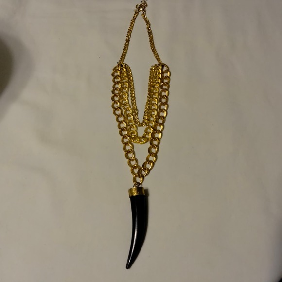 Iris Apfel & Bajalia Gold Chain & Bone Horn Pendent Statement Necklace - Picture 8 of 16